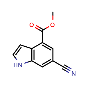 Chemical structure of methyl 6-cyano-1H-indole-4-carboxylate , CAS 2375194-65-1, AChemBlock S87298