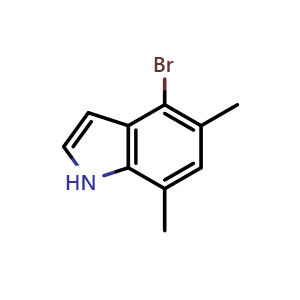 Chemical structure of 4-bromo-5,7-dimethyl-1H-indole , CAS 1167056-53-2, AChemBlock S87300