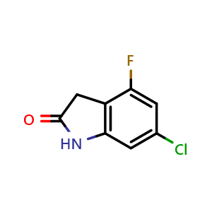 Chemical structure of 6-chloro-4-fluoro-2H-indol-2-one , CAS 1309685-08-2, AChemBlock S87301