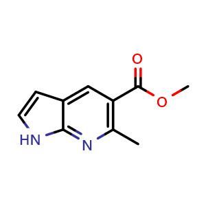 Chemical structure of methyl 6-methyl-1H-pyrrolo[2,3-b]pyridine-5-carboxylate , CAS 872355-54-9, AChemBlock S87302