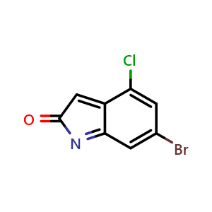 Chemical structure of 6-bromo-4-chloro-2H-indol-2-one , CAS 2375196-13-5, AChemBlock S87304