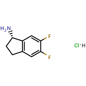 Chemical structure of (S)-5,6-difluoro-2,3-dihydro-1H-inden-1-amine hydrochloride , CAS 1029689-74-4, AChemBlock S87334