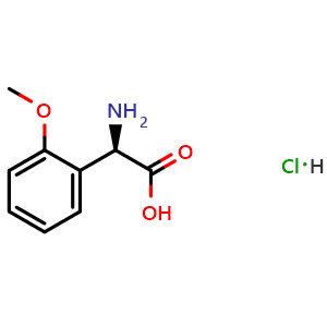 Chemical structure of (R)-2-amino-2-(2-methoxyphenyl)acetic acid hydrochloride , CAS 103889-79-8, AChemBlock S87341