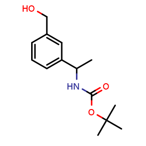 Chemical structure of tert-butyl (1-(3-(hydroxymethyl)phenyl)ethyl)carbamate , CAS 1056675-39-8, AChemBlock S87344