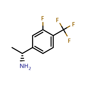 Chemical structure of (R)-1-(3-fluoro-4-(trifluoromethyl)phenyl)ethan-1-amine , CAS 1079656-75-9, AChemBlock S87350