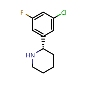 Chemical structure of (S)-2-(3-chloro-5-fluorophenyl)piperidine , CAS 1212955-17-3, AChemBlock S87432