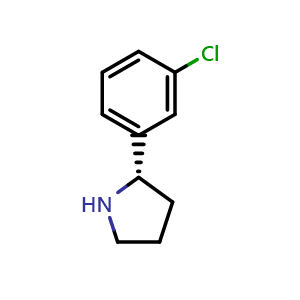 Chemical structure of (S)-2-(3-chlorophenyl)pyrrolidine , CAS 1217643-09-8, AChemBlock S87456