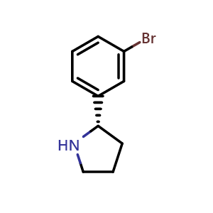Chemical structure of (S)-2-(3-bromophenyl)pyrrolidine , CAS 1217694-15-9, AChemBlock S87459