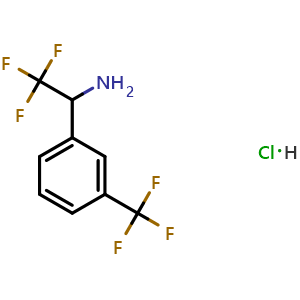 Chemical structure of 2,2,2-trifluoro-1-(3-(trifluoromethyl)phenyl)ethan-1-amine hydrochloride , CAS 1228879-03-5, AChemBlock S87465