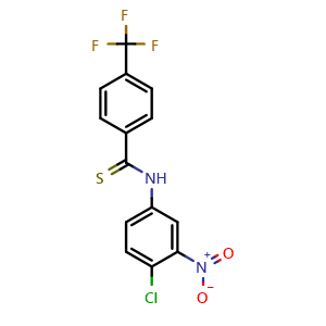 Chemical structure of N-(4-chloro-3-nitrophenyl)-4-(trifluoromethyl)benzothioamide , CAS 1257095-61-6, AChemBlock S87485