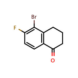 Chemical structure of 5-bromo-6-fluoro-3,4-dihydronaphthalen-1(2H)-one , CAS 1260007-55-3, AChemBlock S87492