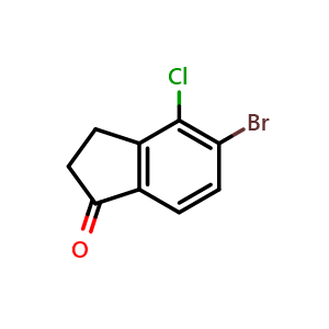 Chemical structure of 5-bromo-4-chloro-2,3-dihydro-1H-inden-1-one , CAS 1273608-49-3, AChemBlock S87515
