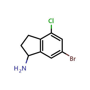 Chemical structure of 6-bromo-4-chloro-2,3-dihydro-1H-inden-1-amine , CAS 1337210-51-1, AChemBlock S87549