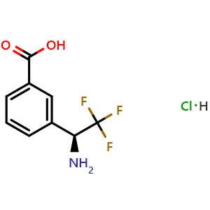 Chemical structure of (S)-3-(1-amino-2,2,2-trifluoroethyl)benzoic acid hydrochloride , CAS 1391384-65-8, AChemBlock S87585
