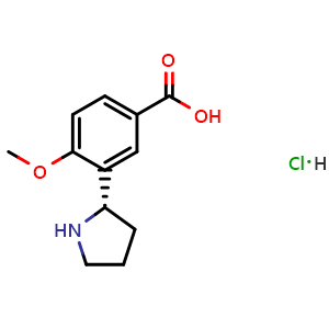 Chemical structure of (S)-4-methoxy-3-(pyrrolidin-2-yl)benzoic acid hydrochloride , CAS 1391419-55-8, AChemBlock S87591