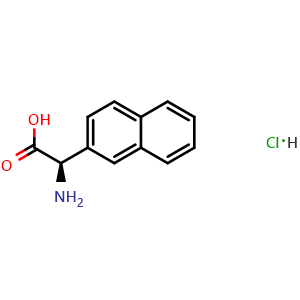 Chemical structure of (R)-2-amino-2-(naphthalen-2-yl)acetic acid hydrochloride , CAS 1393112-57-6, AChemBlock S87624