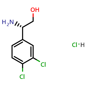 Chemical structure of (S)-2-amino-2-(3,4-dichlorophenyl)ethan-1-ol hydrochloride , CAS 1624261-51-3, AChemBlock S87660