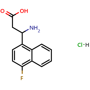 Chemical structure of 3-amino-3-(4-fluoronaphthalen-1-yl)propanoic acid hydrochloride , CAS 1810070-00-8, AChemBlock S87694
