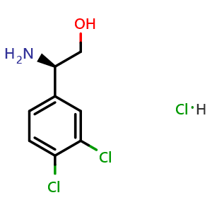 Chemical structure of (R)-2-amino-2-(3,4-dichlorophenyl)ethan-1-ol hydrochloride , CAS 1810074-84-0, AChemBlock S87709