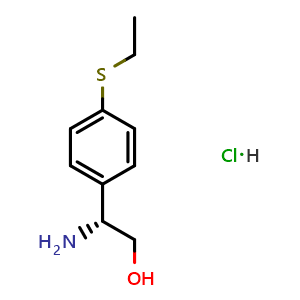 Chemical structure of (R)-2-amino-2-(4-(ethylthio)phenyl)ethan-1-ol hydrochloride , CAS 1917356-29-6, AChemBlock S87733
