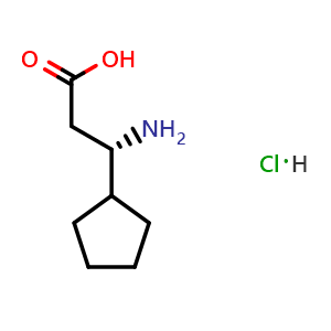 Chemical structure of (S)-3-amino-3-cyclopentylpropanoic acid hydrochloride , CAS 1956435-02-1, AChemBlock S87742