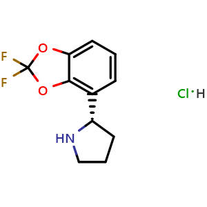 Chemical structure of (S)-2-(2,2-difluorobenzo[d][1,3]dioxol-4-yl)pyrrolidine hydrochloride , CAS 1956437-18-5, AChemBlock S87745