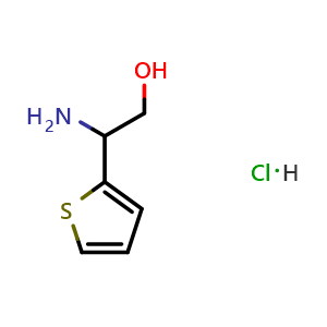 Chemical structure of 2-amino-2-(thiophen-2-yl)ethan-1-ol hydrochloride , CAS 2089378-72-1, AChemBlock S87786