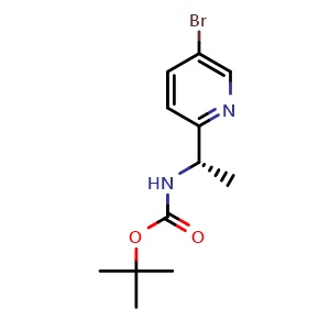 Chemical structure of tert-butyl (S)-(1-(5-bromopyridin-2-yl)ethyl)carbamate , CAS 915720-71-7, AChemBlock S88091