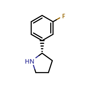 Chemical structure of (S)-2-(3-fluorophenyl)pyrrolidine , CAS 920274-04-0, AChemBlock S88096