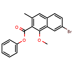 Chemical structure of phenyl 7-bromo-1-methoxy-3-methyl-2-naphthoate , CAS 1083181-76-3, AChemBlock S88143