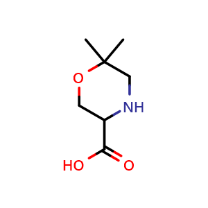 Chemical structure of 6,6-Dimethylmorpholine-3-carboxylic acid , CAS 1214213-50-9, AChemBlock S88158