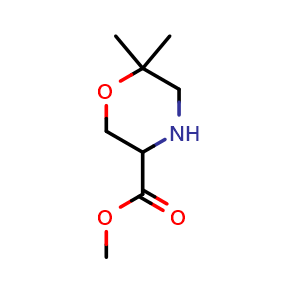 Chemical structure of methyl 6,6-dimethylmorpholine-3-carboxylate , CAS 1255098-56-6, AChemBlock S88168
