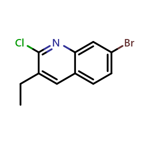 Chemical structure of 7-bromo-2-chloro-3-ethylquinoline , CAS 132118-52-6, AChemBlock S88183
