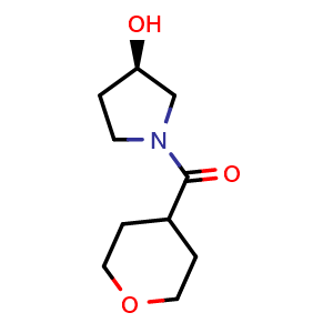Chemical structure of (R)-(3-hydroxypyrrolidin-1-yl)(tetrahydro-2H-pyran-4-yl)methanone , CAS 1567972-38-6, AChemBlock S88204