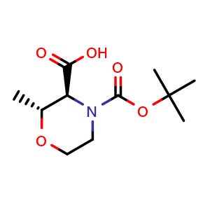 Chemical structure of (2R,3S)-4-(tert-butoxycarbonyl)-2-methylmorpholine-3-carboxylic acid , CAS 1807938-50-6, AChemBlock S88211