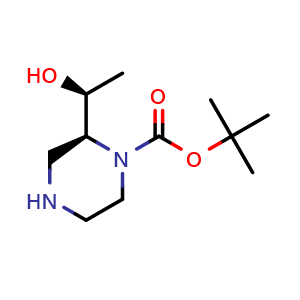 Chemical structure of tert-butyl (S)-2-((S)-1-hydroxyethyl)piperazine-1-carboxylate , CAS 1932146-94-5, AChemBlock S88218