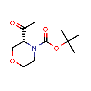 Chemical structure of tert-butyl (R)-3-acetylmorpholine-4-carboxylate , CAS 2165609-96-9, AChemBlock S88230