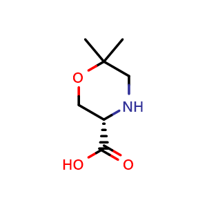 Chemical structure of (S)-6,6-dimethylmorpholine-3-carboxylic acid , CAS 783349-44-0, AChemBlock S88241