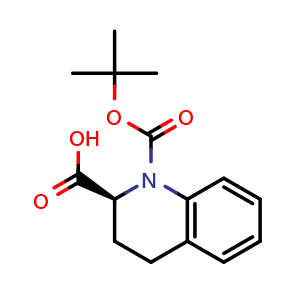 Chemical structure of (S)-1-(tert-butoxycarbonyl)-1,2,3,4-tetrahydroquinoline-2-carboxylic acid , CAS 1187933-14-7, AChemBlock S88280