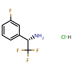 Chemical structure of (S)-2,2,2-trifluoro-1-(3-fluorophenyl)ethan-1-amine hydrochloride , CAS 1391436-37-5, AChemBlock S88310