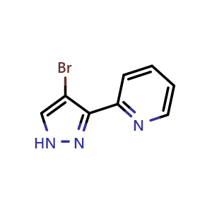 Chemical structure of 2-(4-bromo-1H-pyrazol-3-yl)pyridine , CAS 166196-52-7, AChemBlock S88332