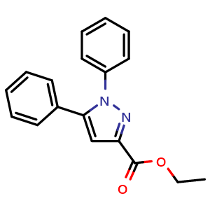 Chemical structure of ethyl 1,5-diphenyl-1H-pyrazole-3-carboxylate , CAS 17355-75-8, AChemBlock S88336