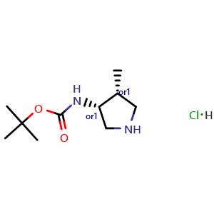 Chemical structure of tert-butyl Rel-((3R,4R)-4-methylpyrrolidin-3-yl)carbamate hydrochloride , CAS 2102410-18-2, AChemBlock S88363