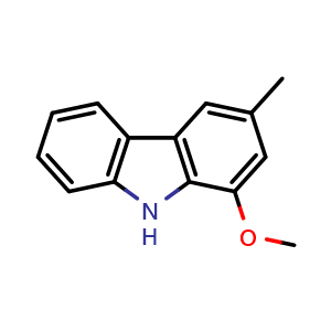 Chemical structure of 1-methoxy-3-methyl-9H-carbazole , CAS 4532-33-6, AChemBlock S88409