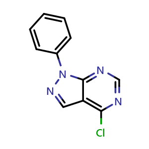 Chemical structure of 4-chloro-1-phenyl-1H-pyrazolo[3,4-d]pyrimidine , CAS 5334-48-5, AChemBlock S88420