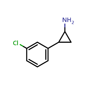Chemical structure of 2-(3-chlorophenyl)cyclopropan-1-amine , CAS 61114-40-7, AChemBlock S88435