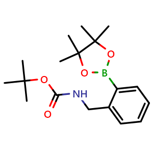 Chemical structure of tert-butyl (2-(4,4,5,5-tetramethyl-1,3,2-dioxaborolan-2-yl)benzyl)carbamate , CAS 905300-76-7, AChemBlock S88467