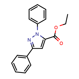 Chemical structure of ethyl 1,3-diphenyl-1H-pyrazole-5-carboxylate , CAS 94209-24-2, AChemBlock S88475