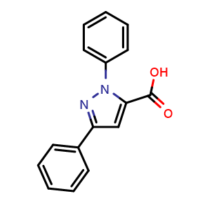 Chemical structure of 1,3-diphenyl-1H-pyrazole-5-carboxylic acid , CAS 964-42-1, AChemBlock S88479