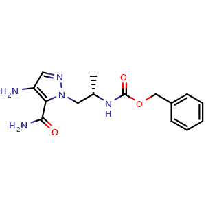 Chemical structure of benzyl (S)-(1-(4-amino-5-carbamoyl-1H-pyrazol-1-yl)propan-2-yl)carbamate , CAS 2460687-74-3, AChemBlock S88487